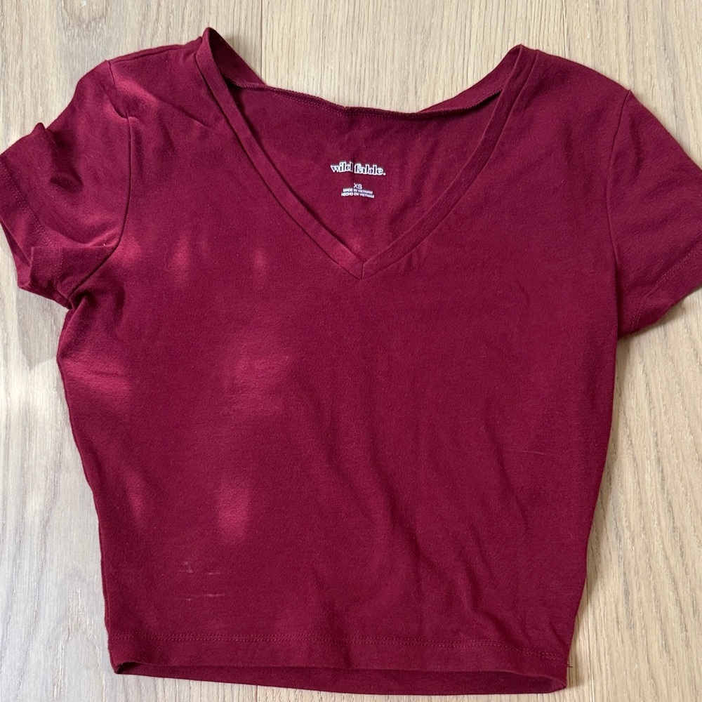 Wild Fable Women's Deep Red V-Neck Tee